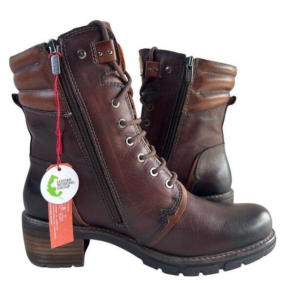 Pikolinos Ankle Boots San Sebastia EU40 US 9-9.5 Brown Leather Lace Up Side Zip - Picture 7 of 11